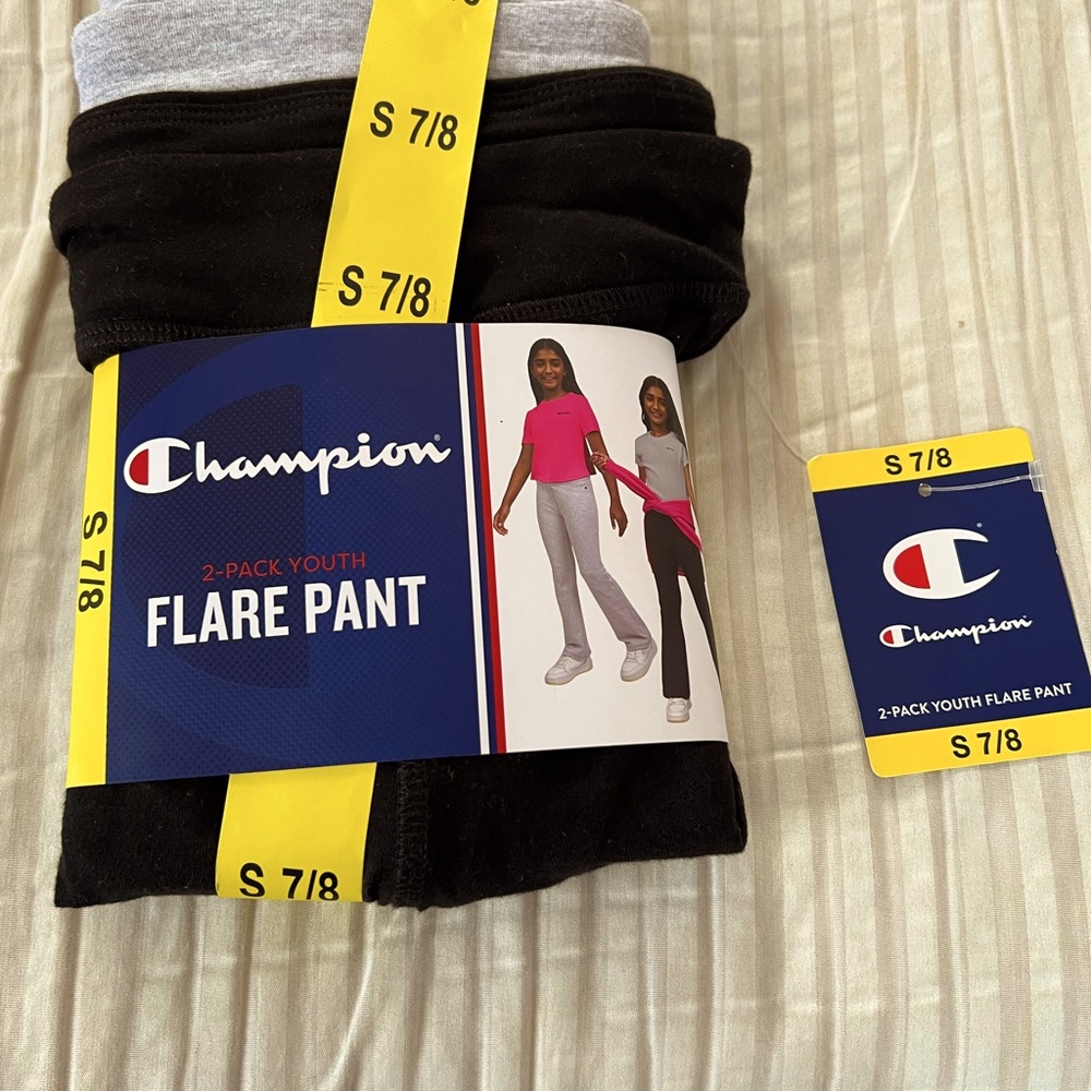 NWT: Champion Youth Flare Girls Pants - Black and Gray. Size: Small 7/8.